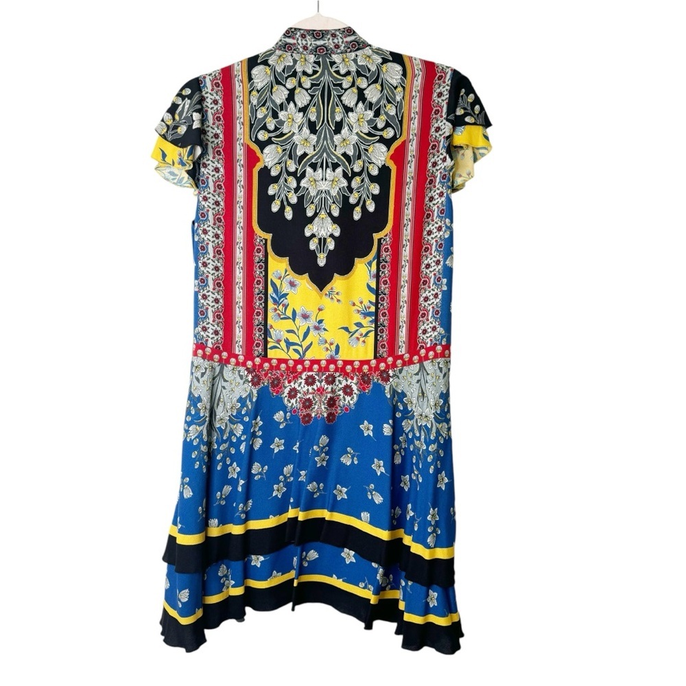 NWT Alice + Olivia Moore Floral Tie-Neck Layered Flutter Sleeve Tunic Dress XS - Picture 7 of 9